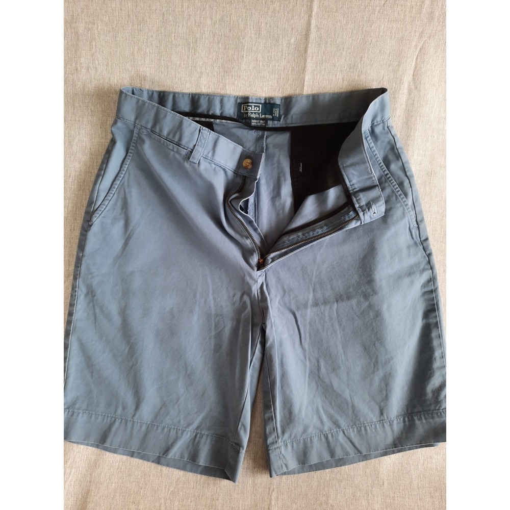 Polo Ralph Lauren Men Chino Shorts W32 Light Blue Cotton Flat Front Classic Zip